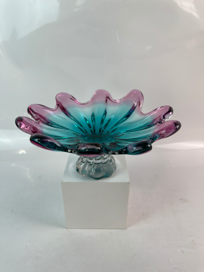 Glas Schale Blau/Pink Länge ca. 31cm Handarbeit