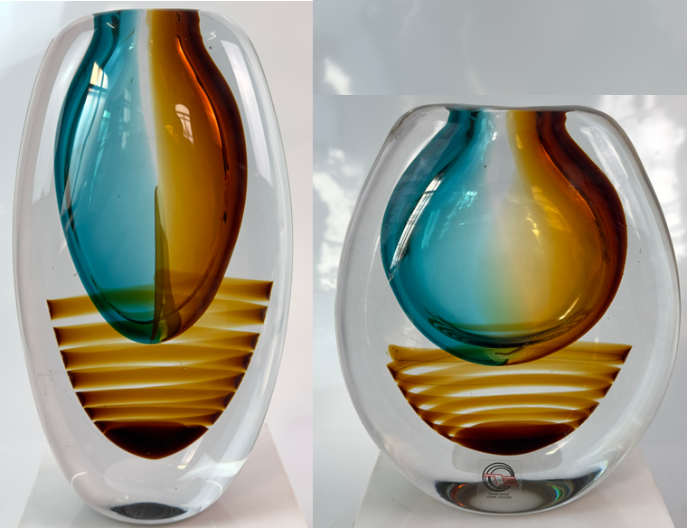 Glas Vase Modern Blau/Amber/Transparent Handarbeit