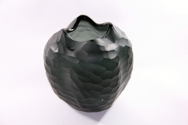 Glasvase rund Blumengefäß Deko Tischvase Moonlight Höhe 18cm grau Handmade