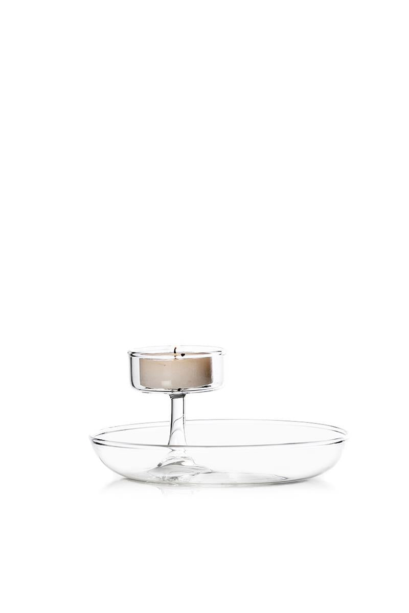Teelichhalter Windlicht-Halter mit Schale Design Mist-o oval ca. 11cm Kristallglas Transparent