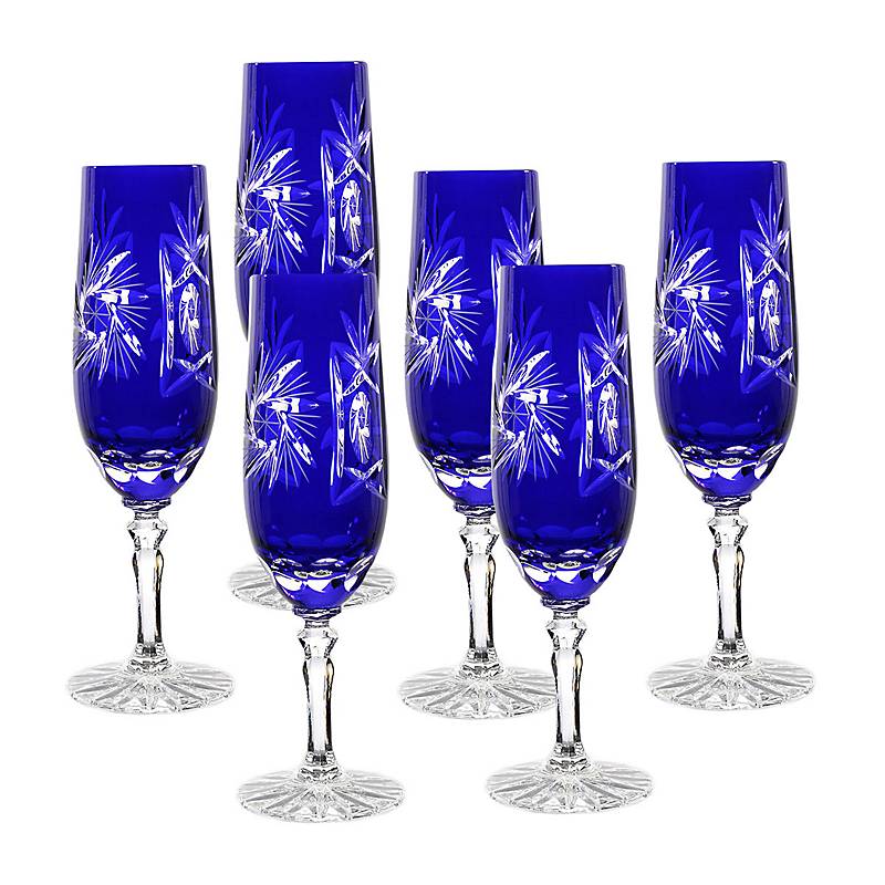 Sektflöte blau Schleuderstern 6er Set (180ml)