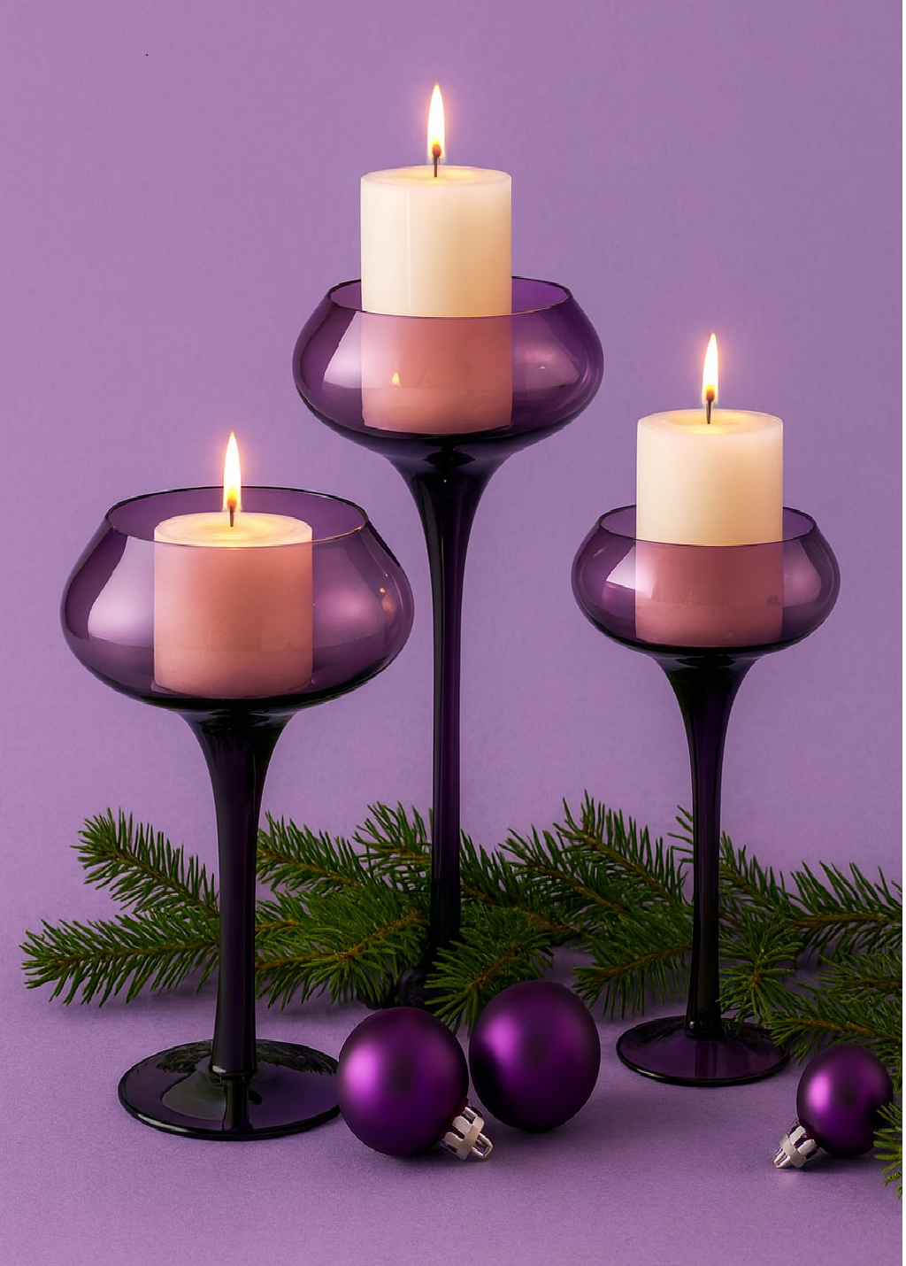 Kerzenhalter Kerzenständer Teelichthalter Sunstar Violett Glas 25 cm
