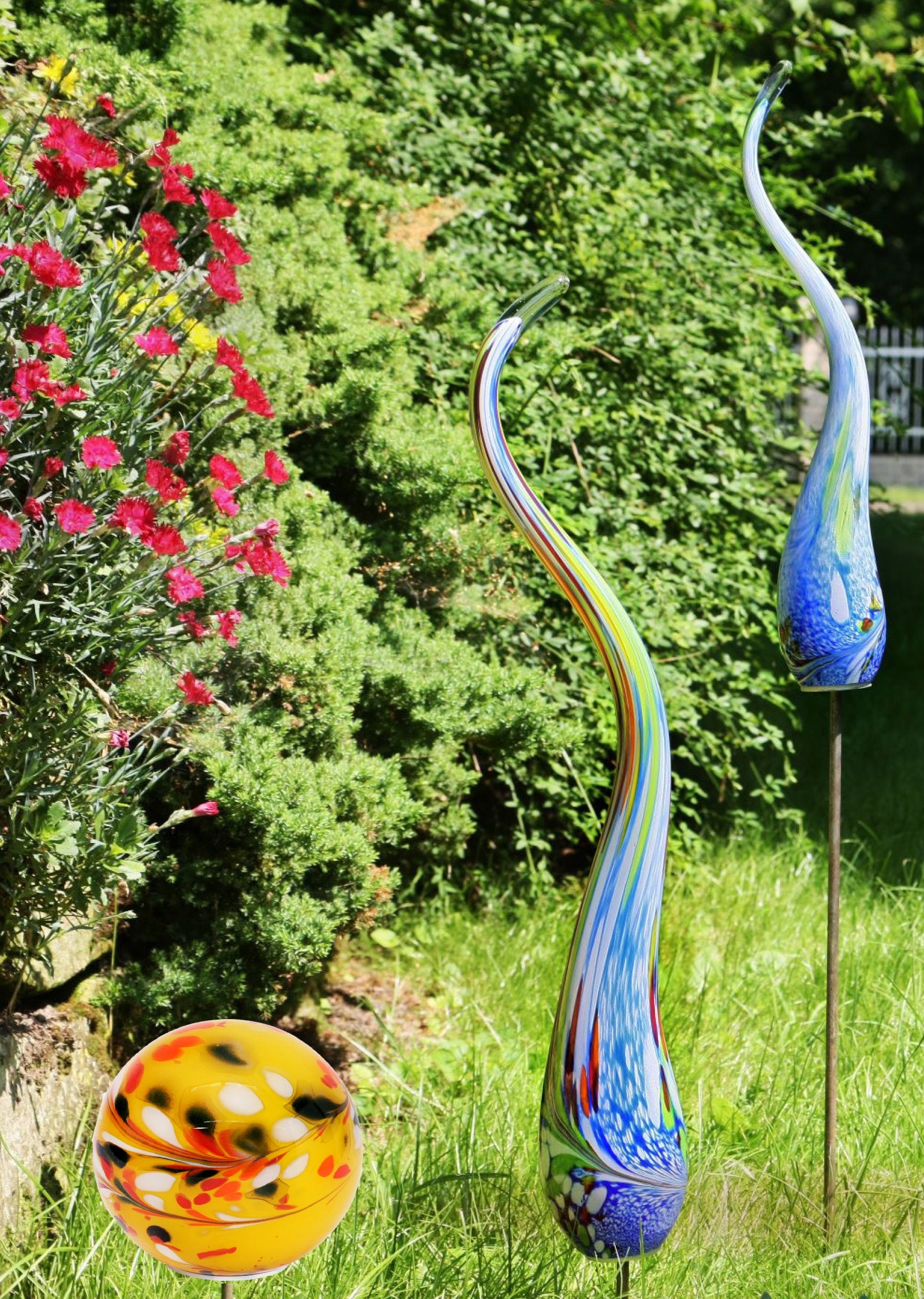 Gartenskulptur Glaskugel 18 cm gelb inkl. Stab
