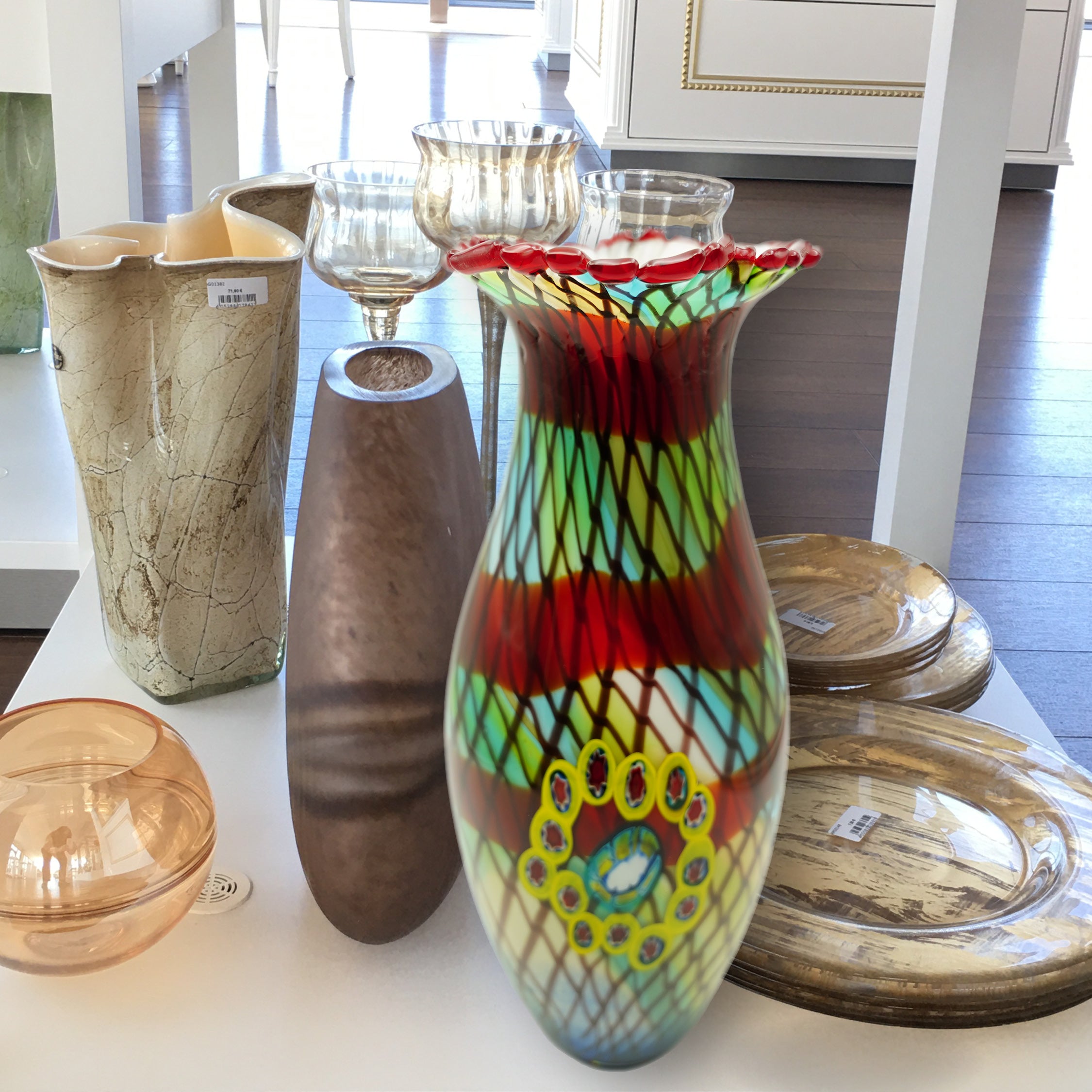 Vase Murano-Stil Tina Höhe ca. 48cm Bunt Handarbeit