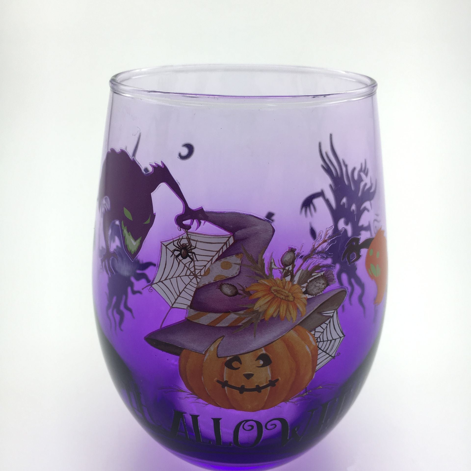 4er Set Trinkgläser mit Halloween Motiv, Lila Höhe ca. 12cm, 500ml
