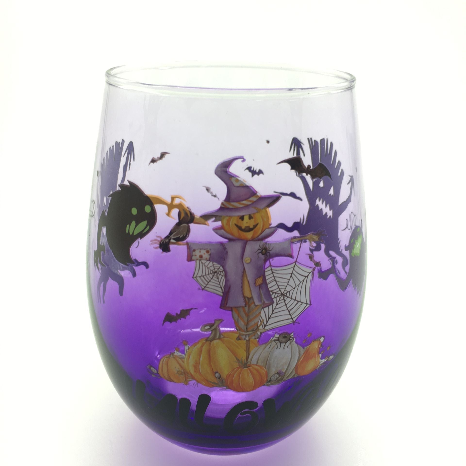 4er Set Trinkgläser mit Halloween Motiv, Lila Höhe ca. 12cm, 500ml