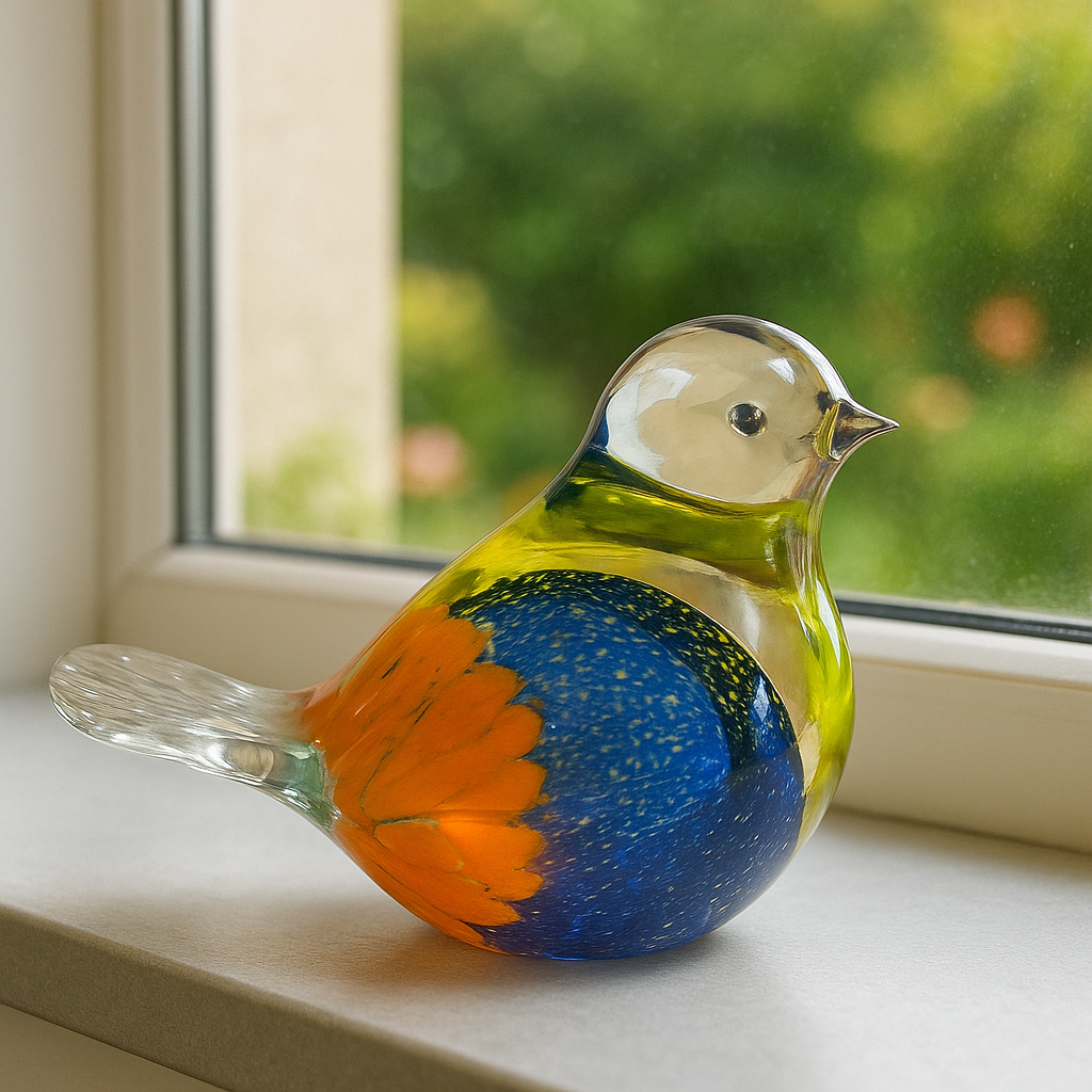 Glasvogel ca. 10 cm, farbig sortiert, Handarbeit