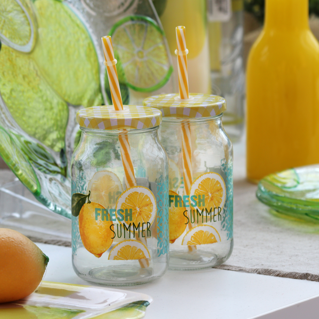 Trinkglas m. Strohhalm Fresh Summer 450 ml