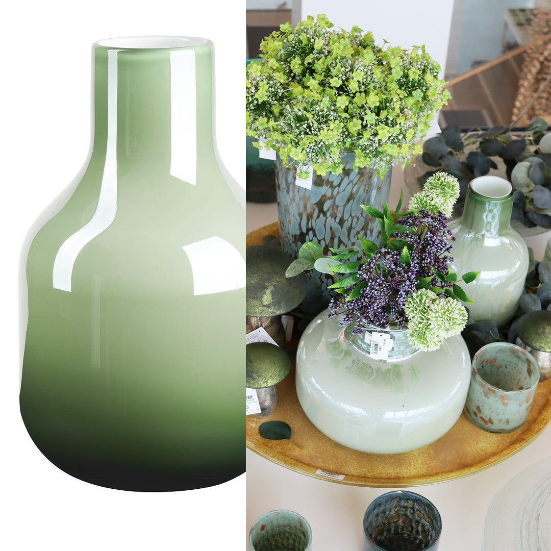 Flaschenvase Glasvase Perlmuttglanz Pastell Grün 26,5cm
