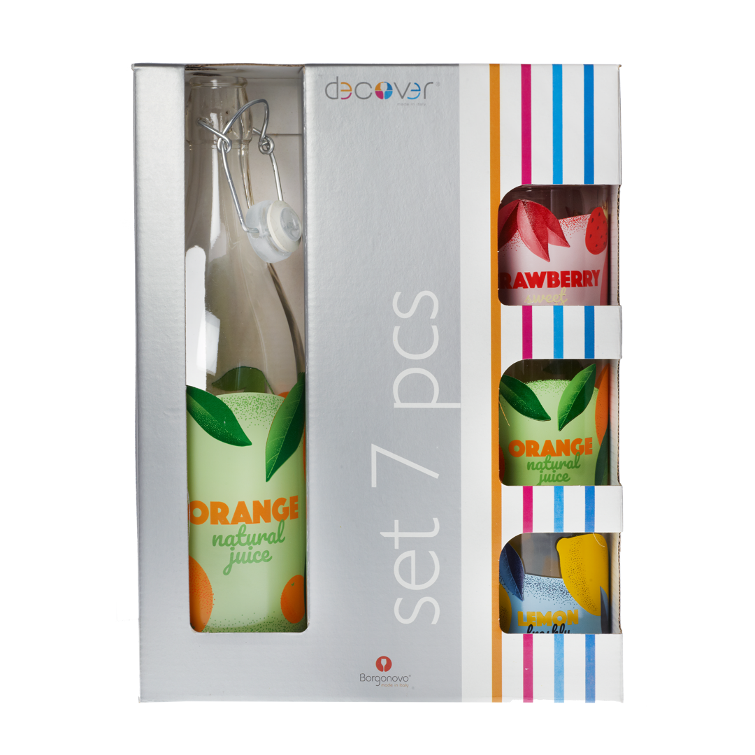 Trinkgläser Set 7 teilig, 6 Gläser + 1 Flasche mit Deckel + Geschenkverpackung