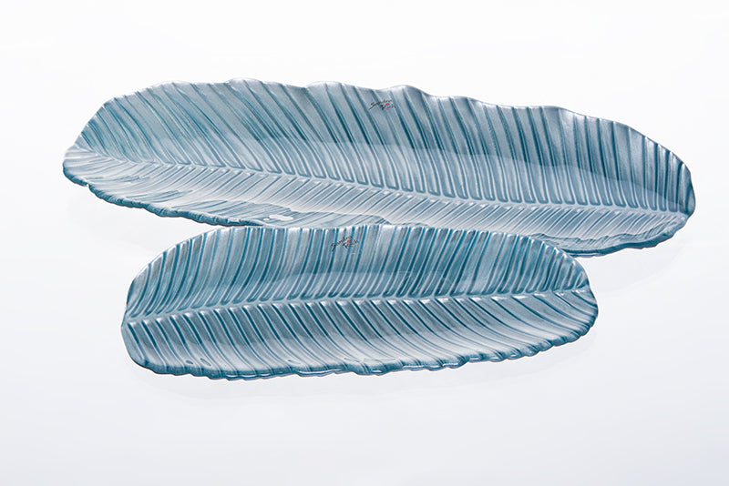Glasschale Tablette Blatt Blau 2 Größen