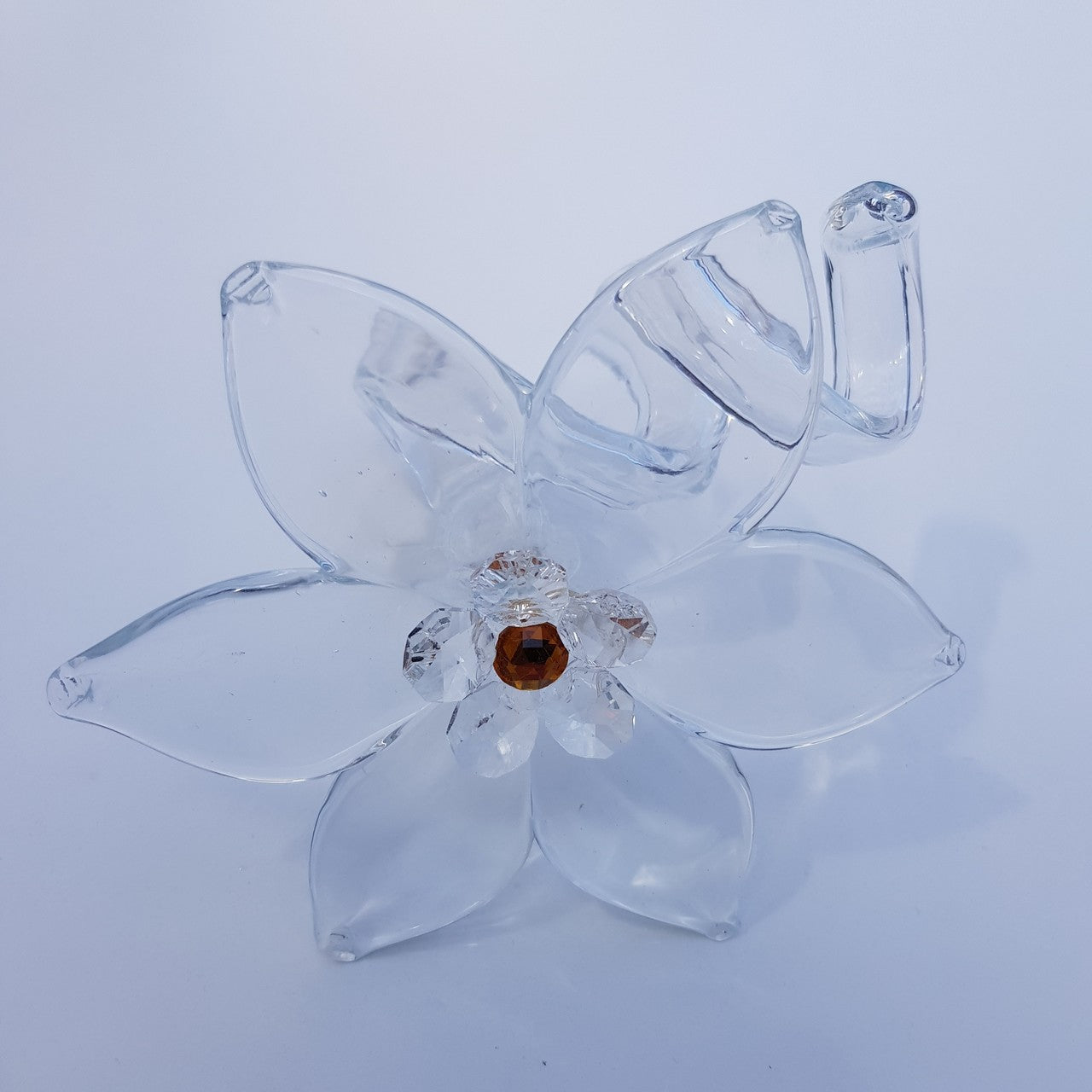 Glasblume klar Strassstein orange Tischdekoration Serviettenring 14cm Handmade