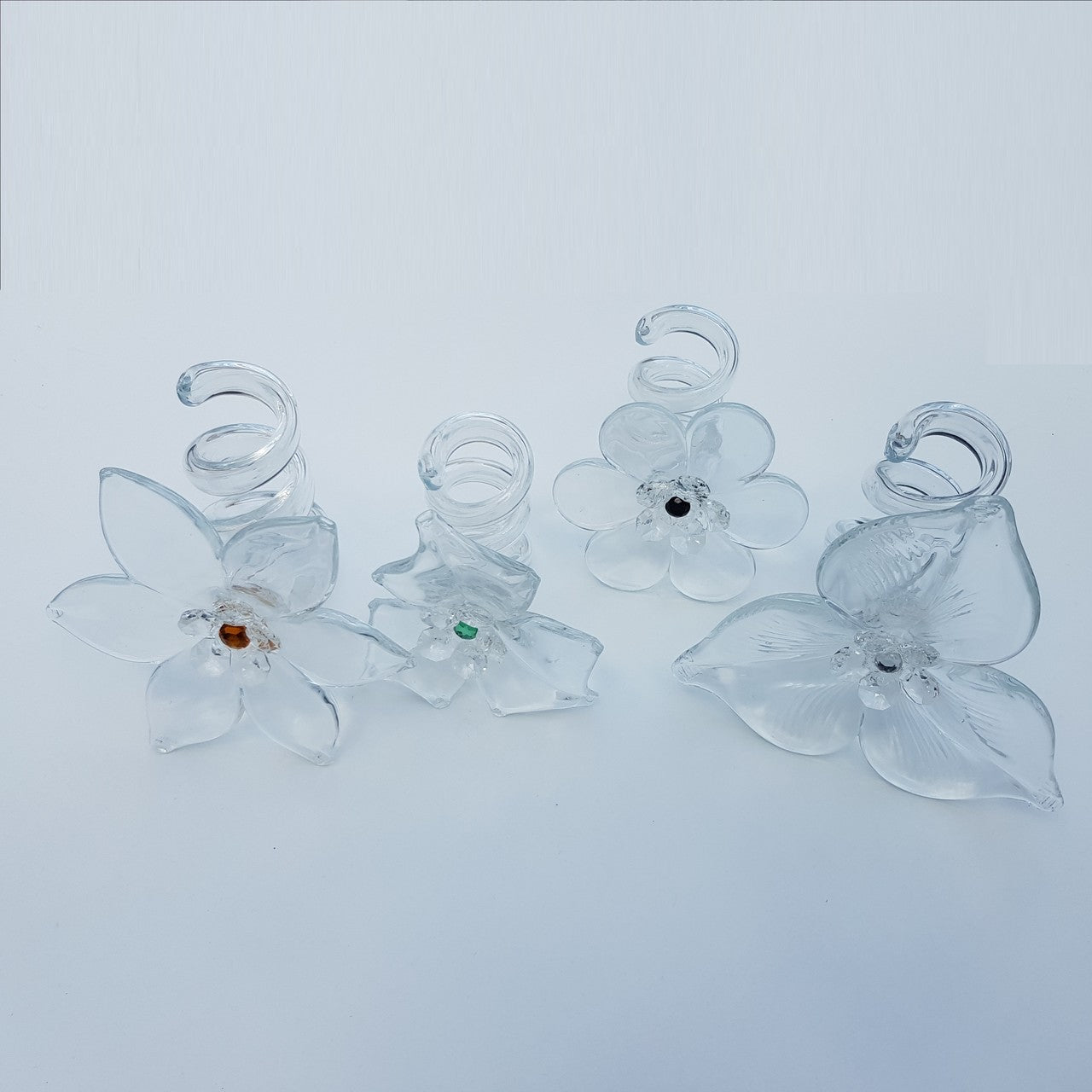 Glasblume klar Strassstein schwarz Tischdekoration Serviettenring 10cm Handmade