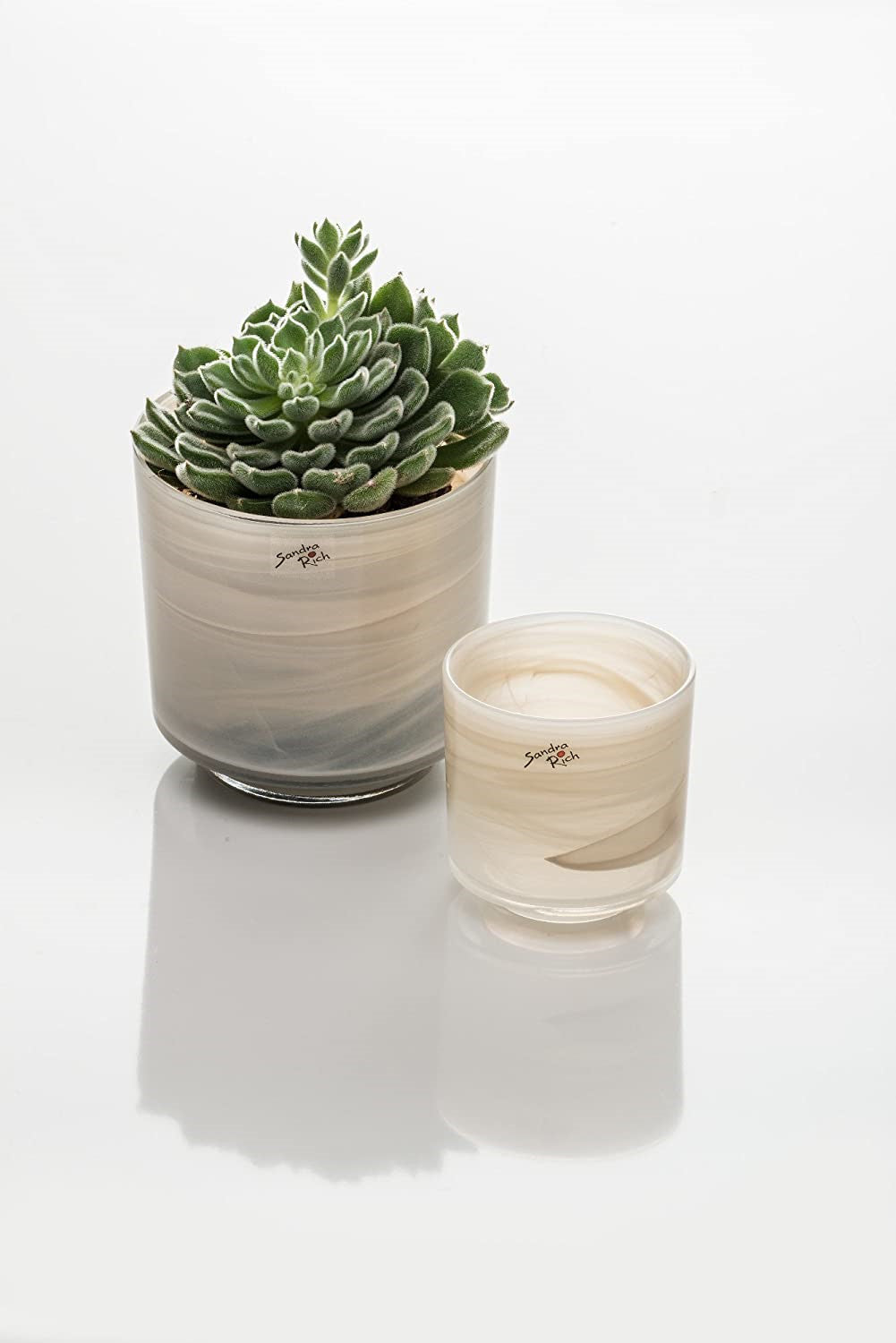 Orchideentopf aus Glas creme Alabaster 10cm Übertopf Windlicht Votiv Dekoration