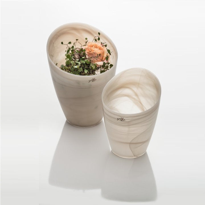Glasvase creme Alabaster 26cm Blumentopf Dekoration Gefäß Blumengesteck Geschenk