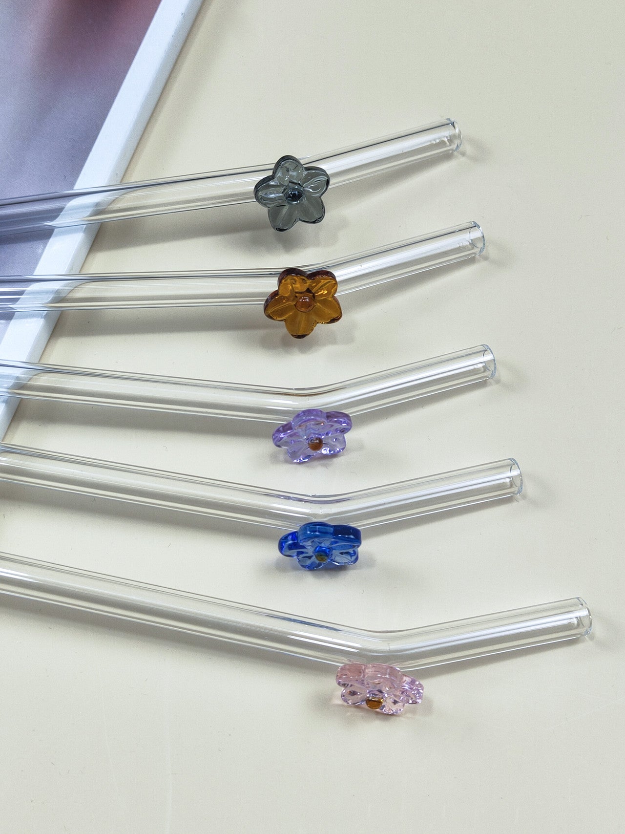 Glasstrohhalme 6er-Set Trinkhalm mit Bürste wiederverwendbar bunt 20cm x 8 mm