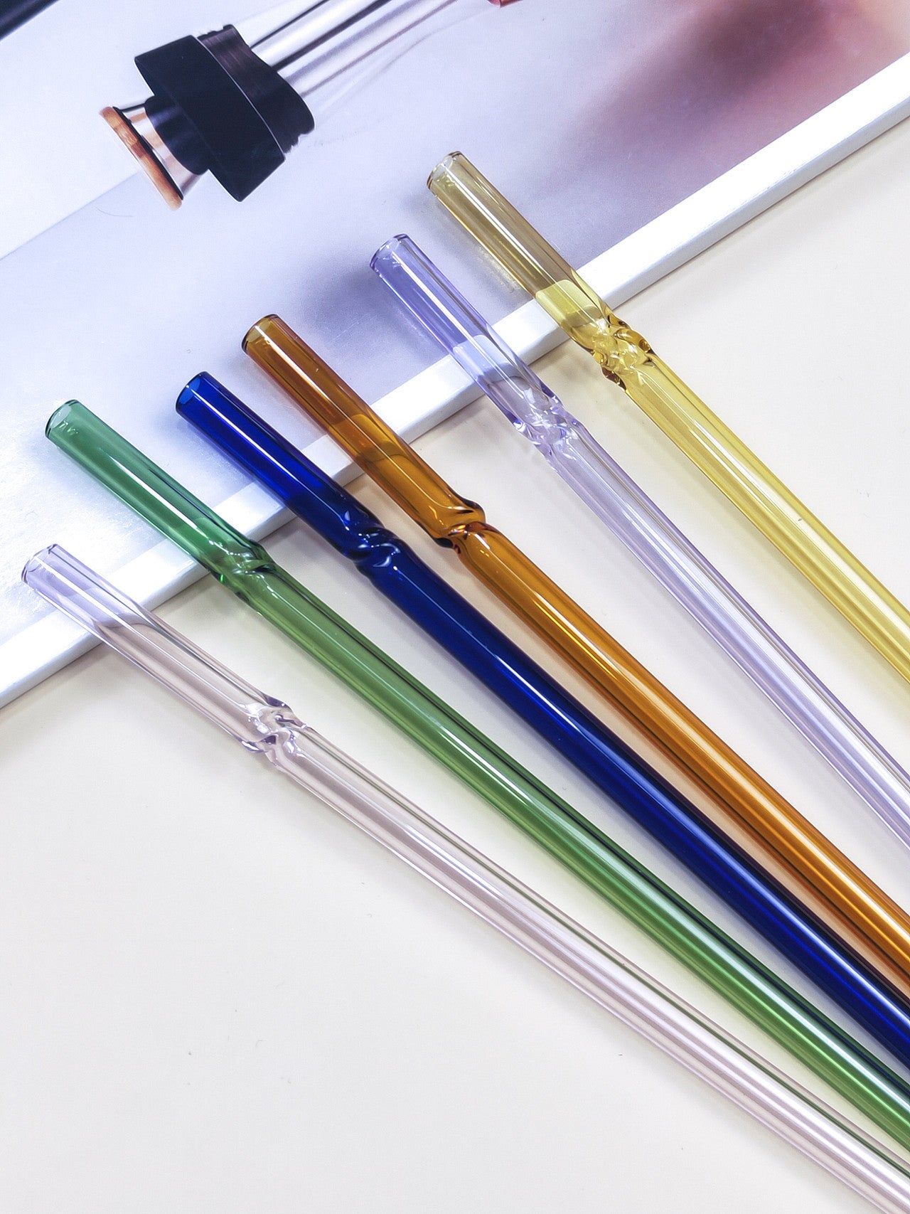 Glasstrohhalme 6er-Set Trinkhalm mit Bürste wiederverwendbar bunt 20cm x 8 mm