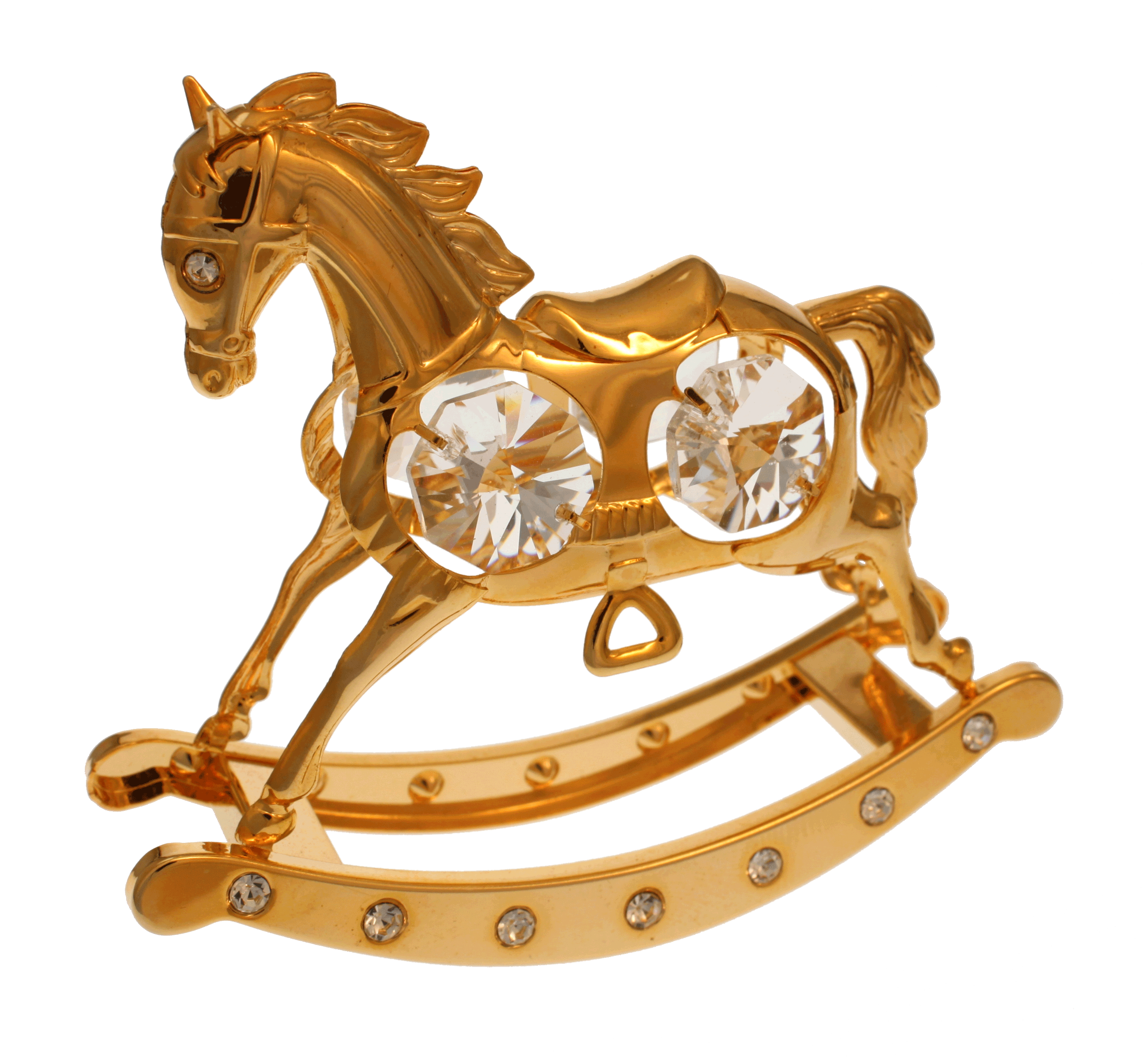 Schaukelpferd Metallfigur vergoldet Kristallelemente 8,5cm