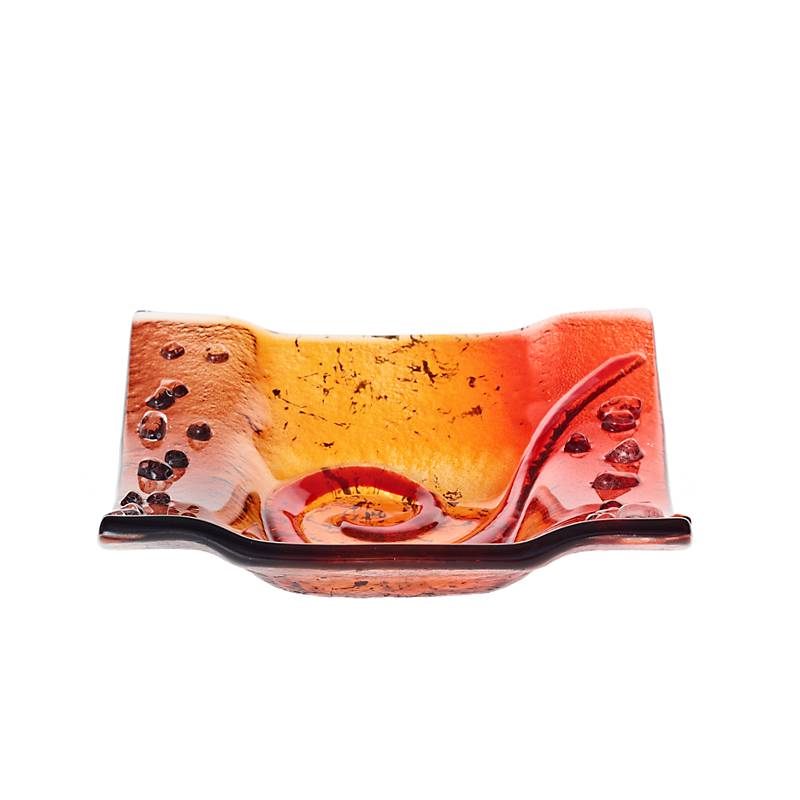 Kerzenhalter Kerzenteller Wippe Tischdekoration Fusing Glas rot 12x14cm Handmade