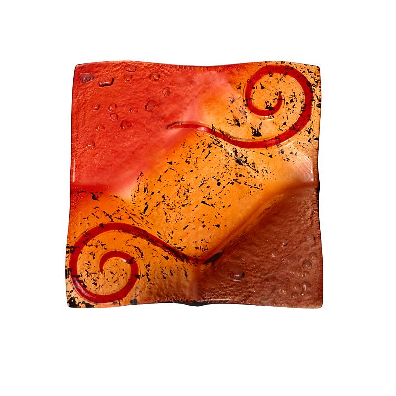 Kerzenhalter Glasschale Blüte Tischdekoration Fusing Glas rot 16x16cm Handmade