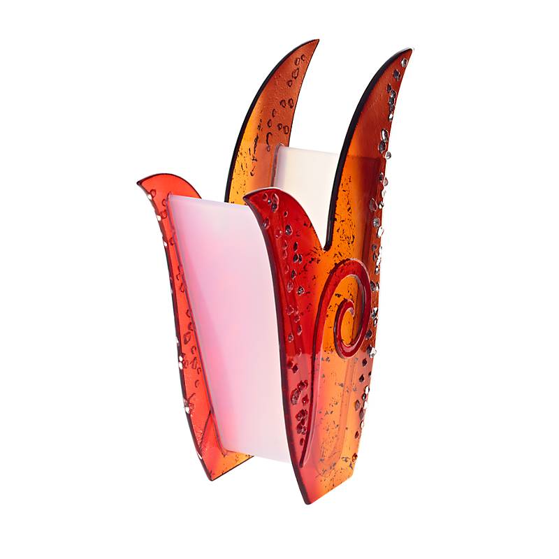 Glasvase Designelement Deko Tischvase Fusing Glas Kunst rot orange 31cm Handmade