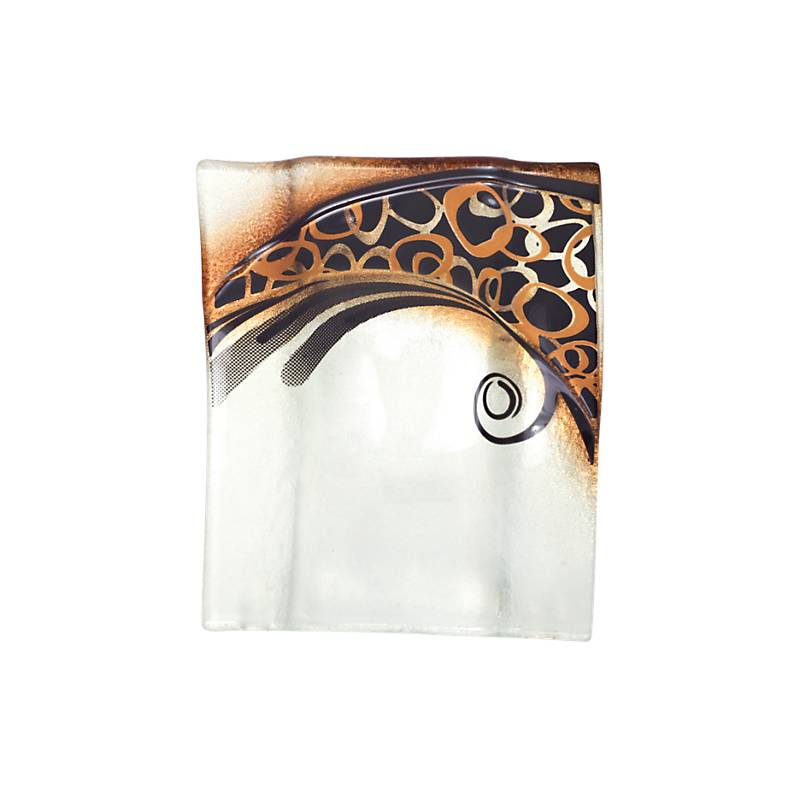 Kerzenhalter Kerzenteller Wippe Tischdeko Fusing Glas weiß gold 12x14cm Handmade
