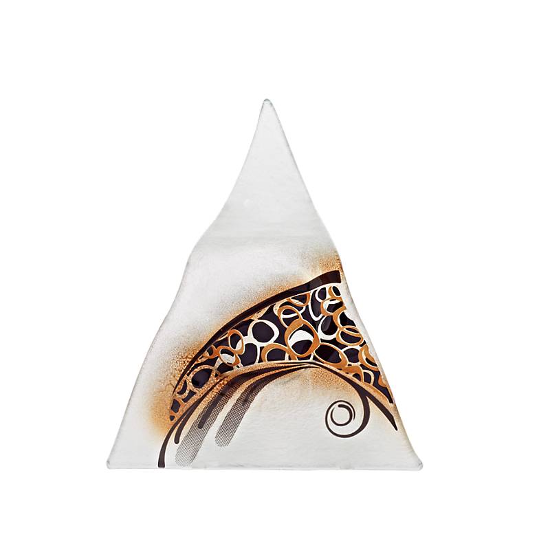 Kerzenteller Teelichthalter Pizza Tischdeko Fusing Glas weiß gold 22cm Handmade