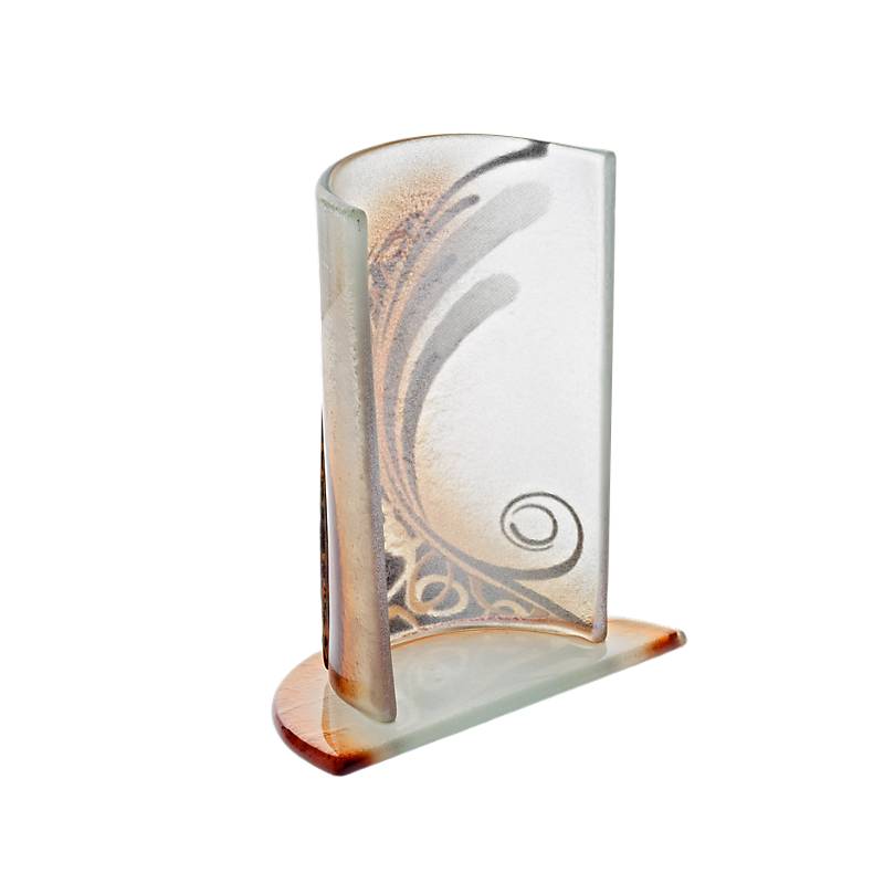 Windlicht Kerzenhalter Tischdeko Terrasse Fusing Glas 15cm weiß gold Handmade