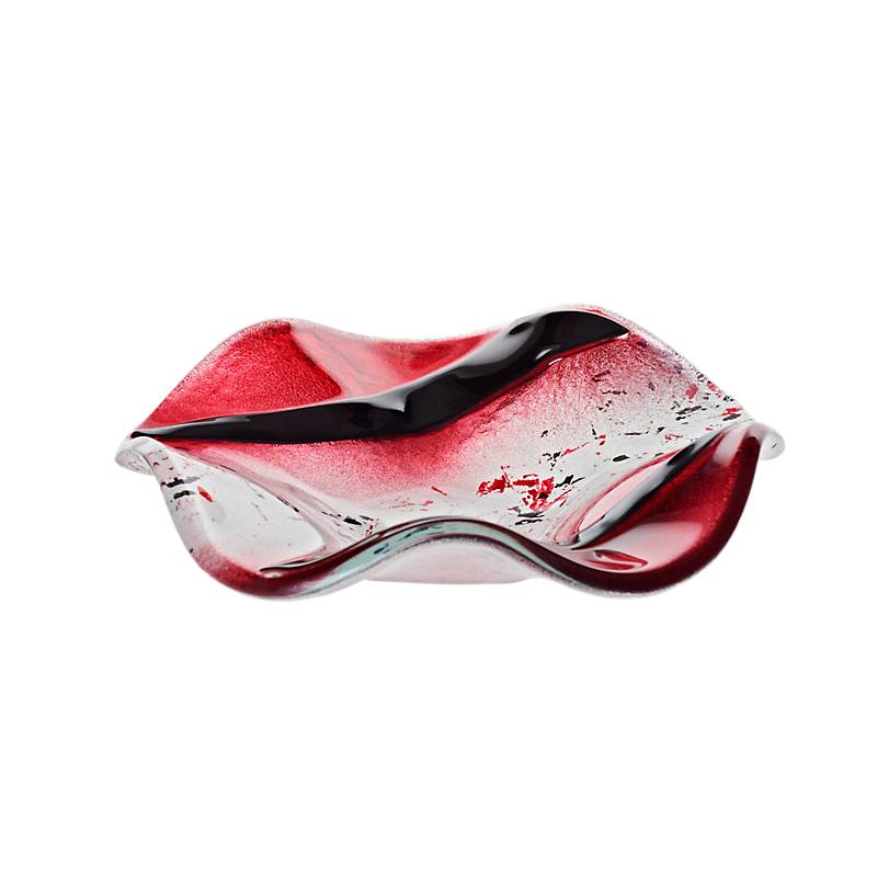 Kerzenhalter Schale Teller Blüte gewellt Deko Fusingglas weiß rot 14cm Handmade