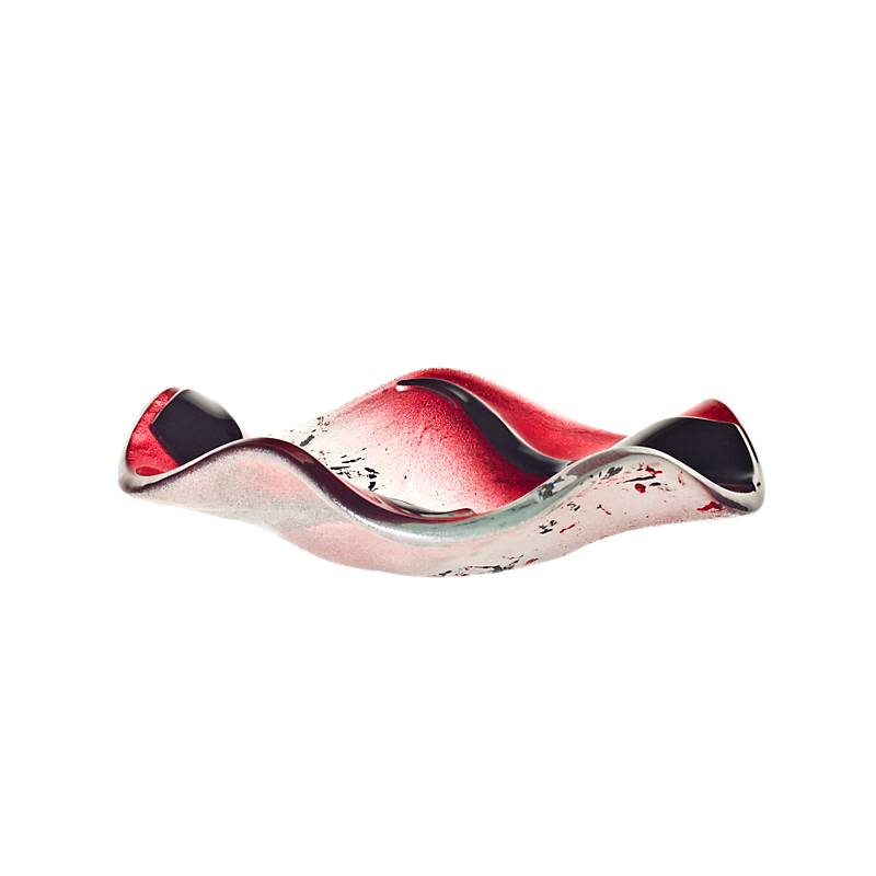 Kerzenhalter Schale Teller Blüte gewellt Deko Fusingglas weiß rot 14cm Handmade