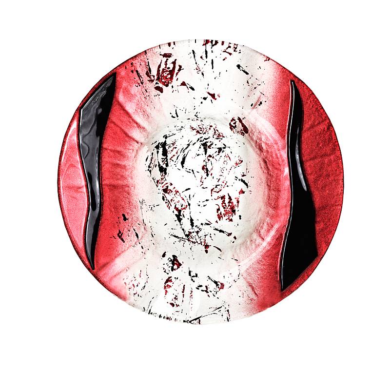 Kerzenhalter Kerzenteller Schälchen rund Deko Fusingglas weiß rot 16cm Handmade