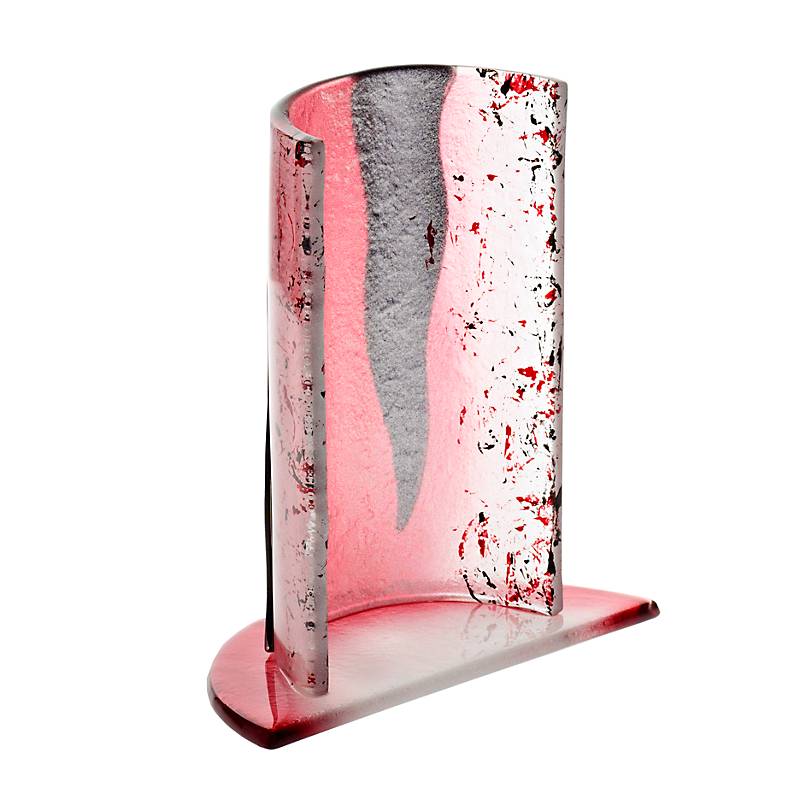 Windlicht Kerzenhalter Tischdeko Terrasse Fusing Glas 15cm weiß rot Handmade