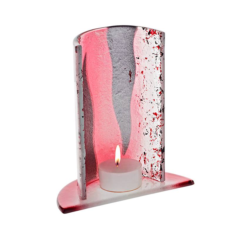 Windlicht Kerzenhalter Tischdeko Terrasse Fusing Glas 15cm weiß rot Handmade