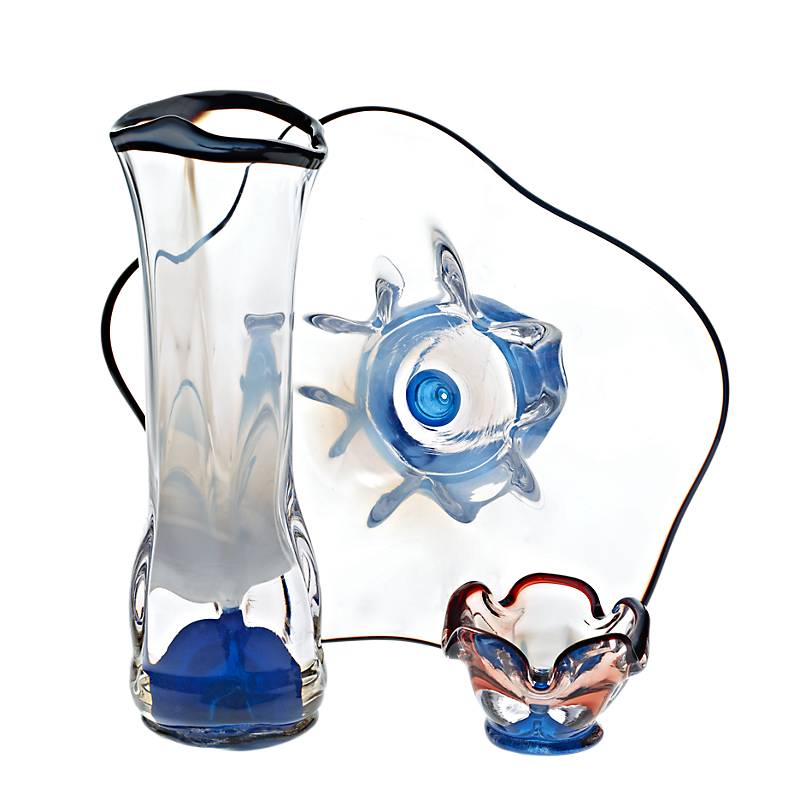 Schale mit blauem Fuss "Stiller" (30cm)