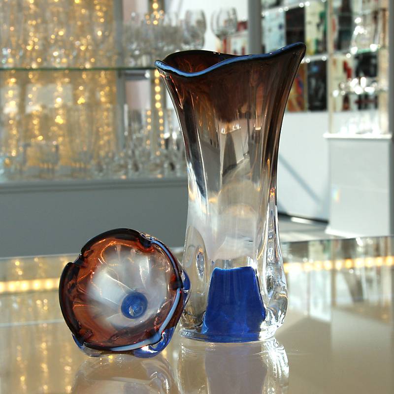 Teelichthalter mit blauem Fuss "Stiller" (9cm)