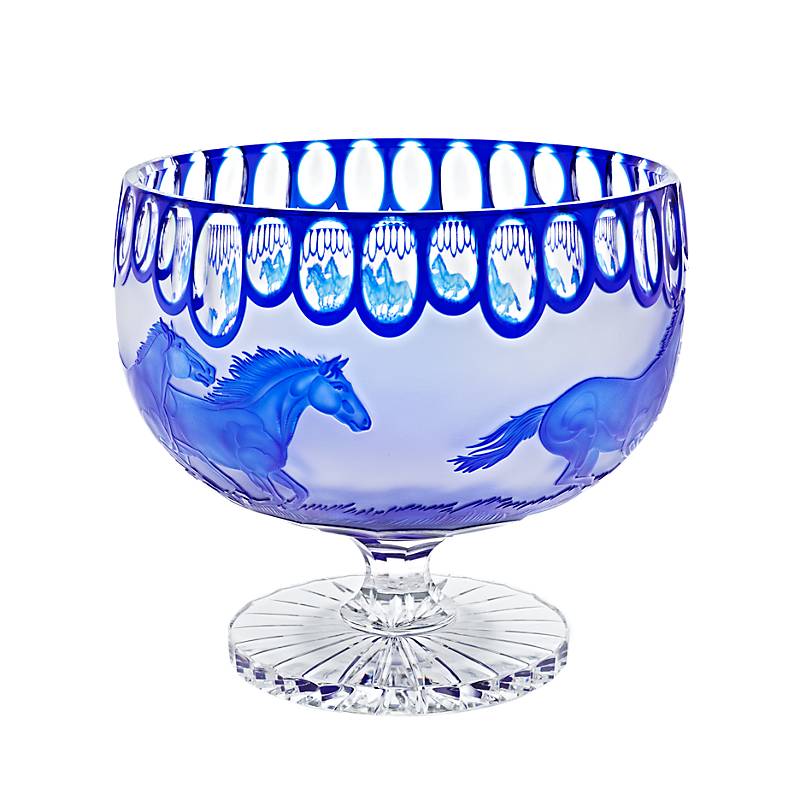 Schale mit Fuß handgeschliffen blau "King" (29 cm)
