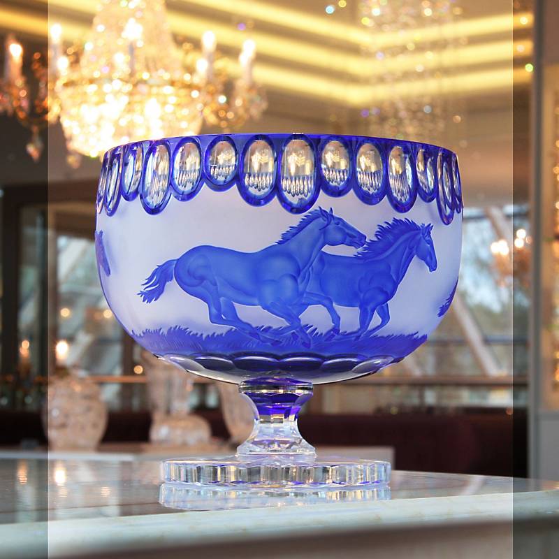 Schale mit Fuß handgeschliffen blau "King" (29 cm)