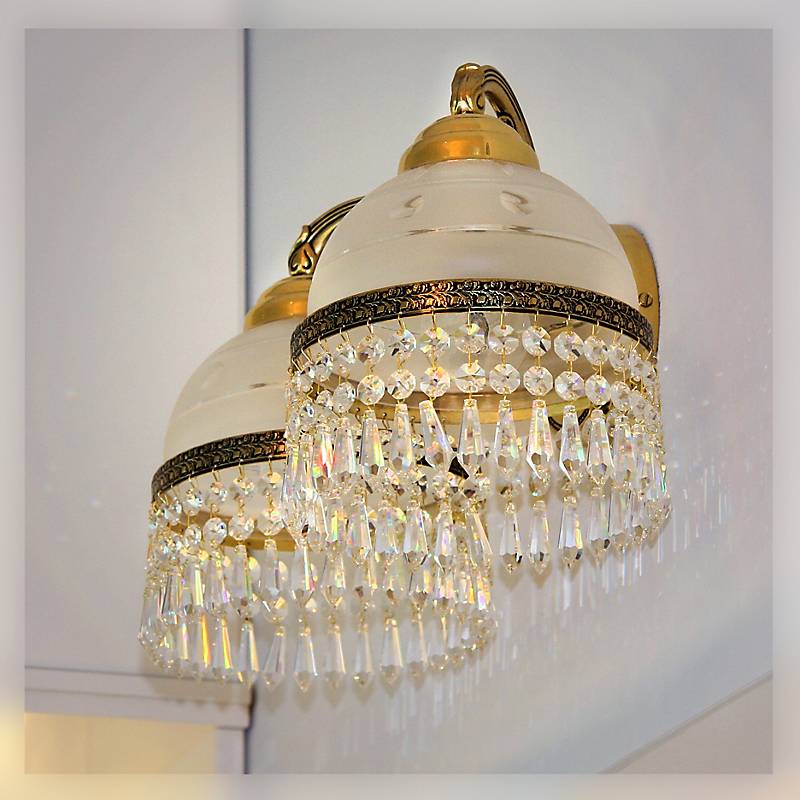 Wandleuchter Cordelia Erleuchtung, Gold/Transparent, aus Glas