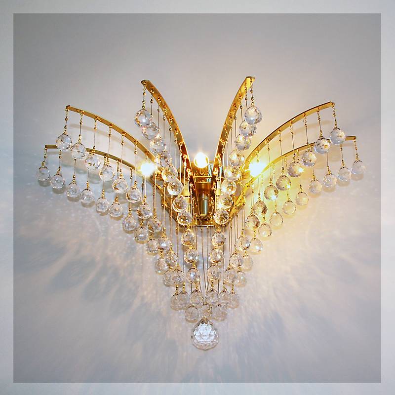 Wandleuchter Jacqueline Erleuchtung, Gold/Transparent, aus Glas