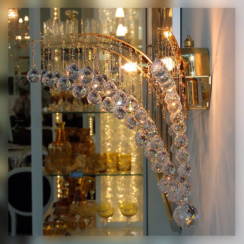 Wandleuchter Jacqueline Erleuchtung, Gold/Transparent, aus Glas