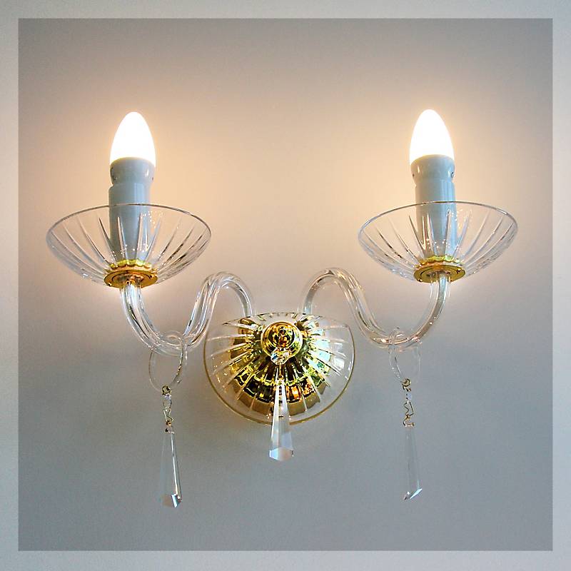 Wandleuchter Marina Erleuchtung, Gold/Transparent, aus Glas