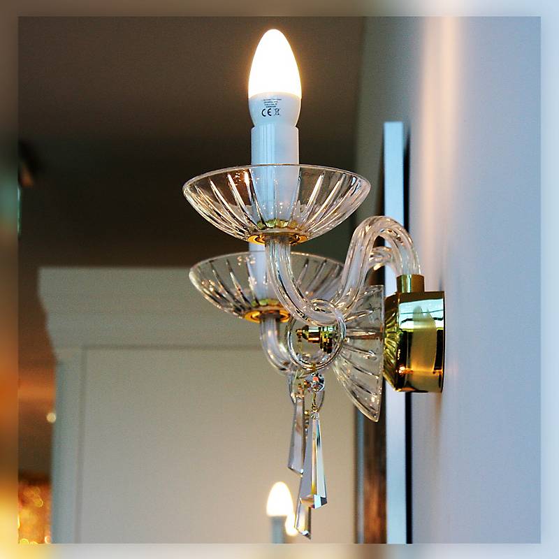Wandleuchter Marina Erleuchtung, Gold/Transparent, aus Glas