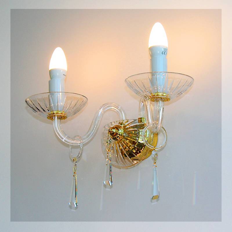 Wandleuchter Marina Erleuchtung, Gold/Transparent, aus Glas
