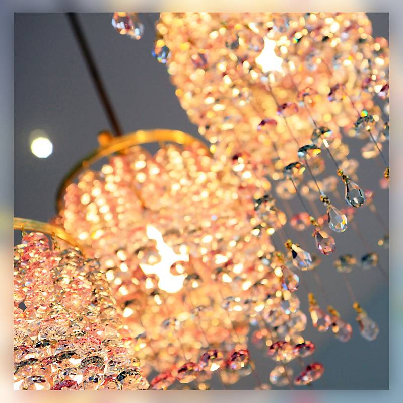 Kronleuchter Lisa Erleuchtung, Rosa/Transparent/Gold, aus Glas
