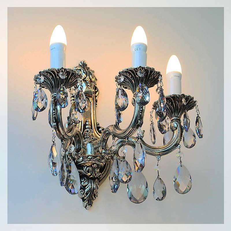 Wandleuchter Laura silver Erleuchtung, Grau/Bronze/Gold, aus Glas