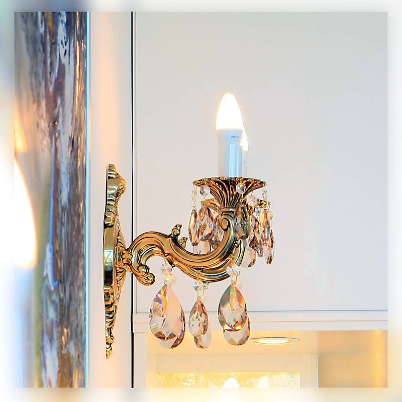 Wandleuchter Laura bronze Erleuchtung, Bronze/Gold, aus Glas