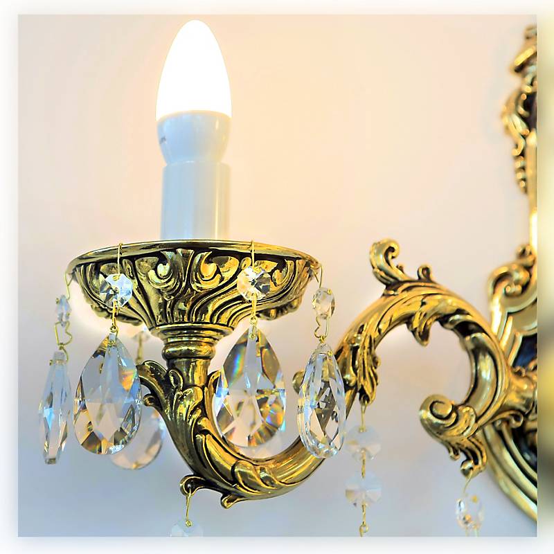 Wandleuchter Leana Erleuchtung, Gold/Transparent, aus Glas