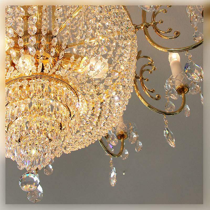 Kronleuchter Andrea Erleuchtung, Gold/Transparent, aus Glas