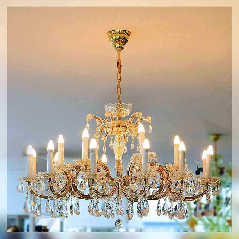 Kronleuchter Cesaria Erleuchtung, Gold/Transparent, aus Glas