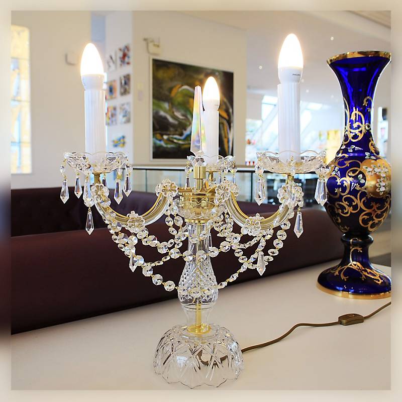 Tischleuchter Stephanie Erleuchtung, Gold/Transparent, aus Glas